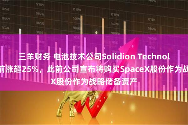 三羊财务 电池技术公司Solidion Technology美股盘前涨超25%，此前公司宣布将购买SpaceX股份作为战略储备资产